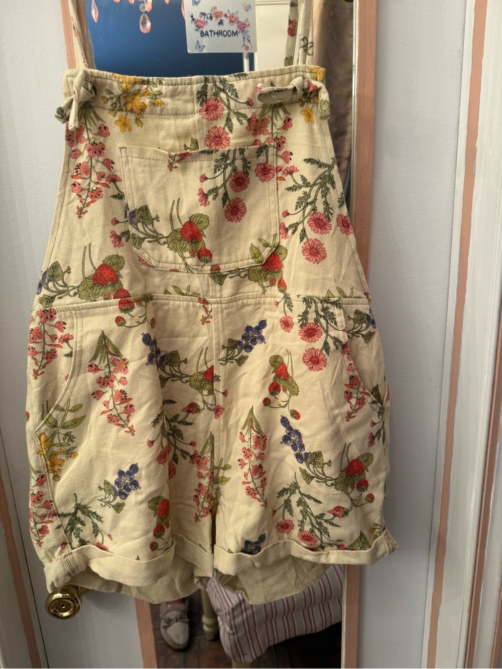 Cider Floral Cream Cotton Overalls with Multicolor Botanical Print - Picture 3 of 13